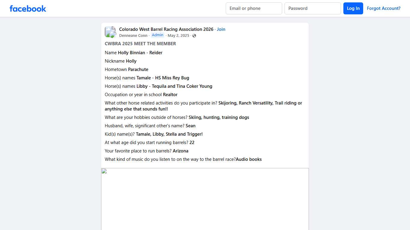 Colorado West Barrel Racing Association 2026 ## CWBRA 2025 Meet the Member Facebook